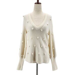 Madewell Bobble Dashwood Wool Blend Ivory V-neck Sweater In Coziest Yarn Womens